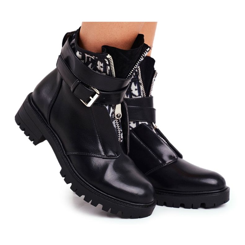 PS1 Botas femininas pretas Joyce com cinto preto