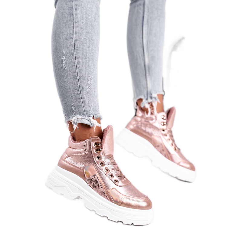 PS1 Tênis feminino esportivo aquecido rosa dourado Davan