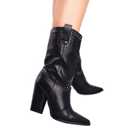 PS1 Botas de salto femininas quentes Botas de cowboy pretas Atenas preto