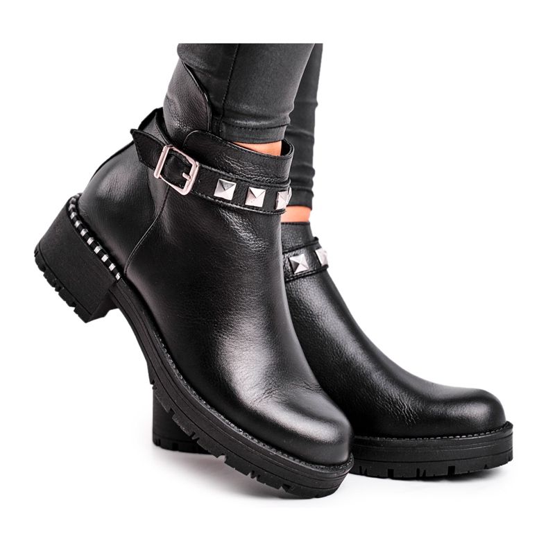 Botas quentes de couro feminino Laura Messi pretas 2055 preto