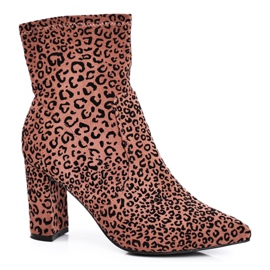 S.Barski Botas femininas de salto Centki Camel Panther marrom preto