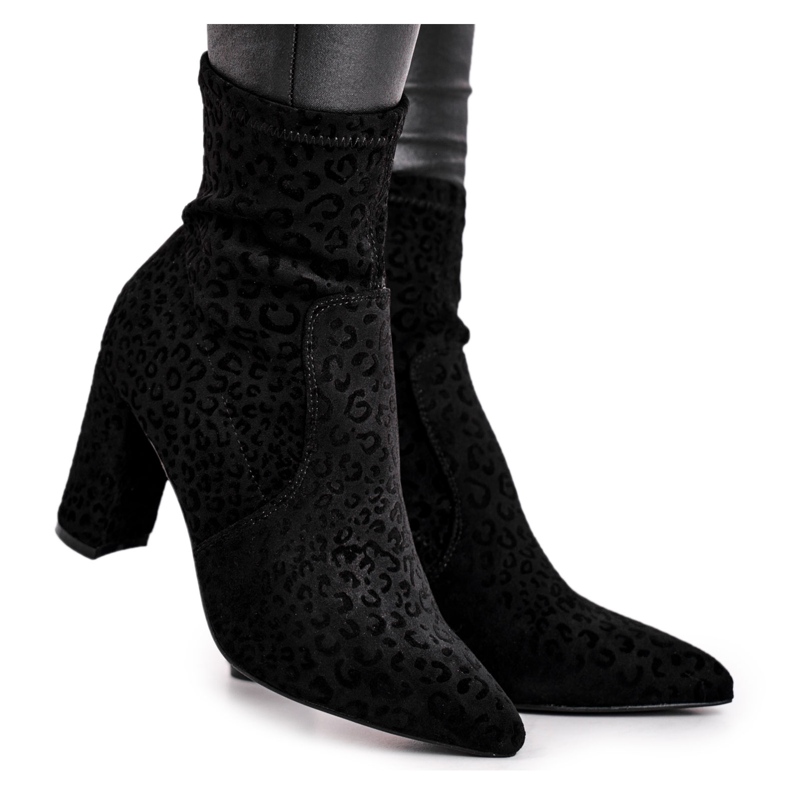 S.Barski Botas femininas de salto Centki Black Panther preto