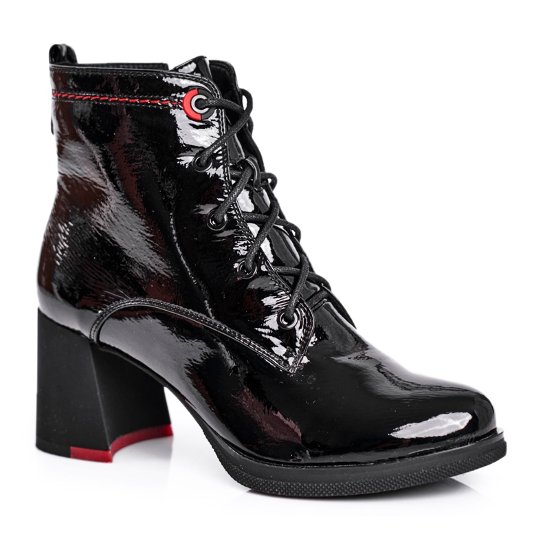 S.Barski Botas femininas de salto lacado preto melhora