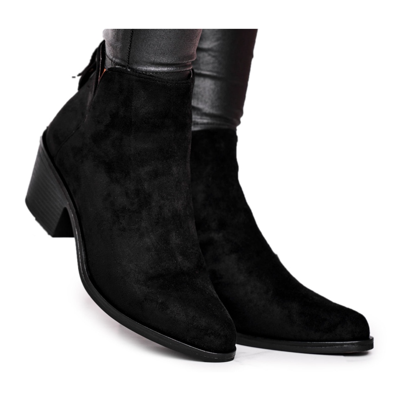 S.Barski Botas femininas de salto plano quente outono preto leitoso