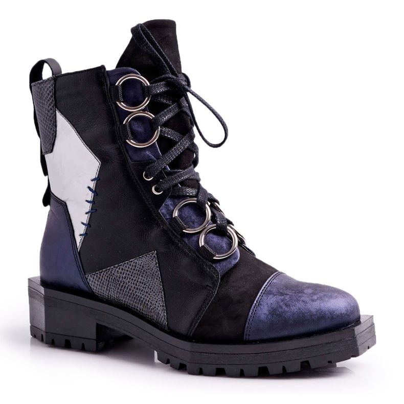 Botas femininas de couro Maciejka Azul Marinho 04184-17 / 00-3