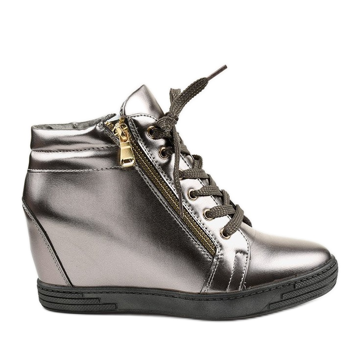 Tênis cinza com zíper dourado Aqiava