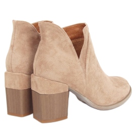 Botas com corte no salto alto bege A5703 Khaki cáqui