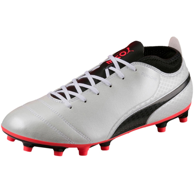 Chuteiras Puma One 17,4 Fg branco-preto-vermelho 104075 01 multicolorido