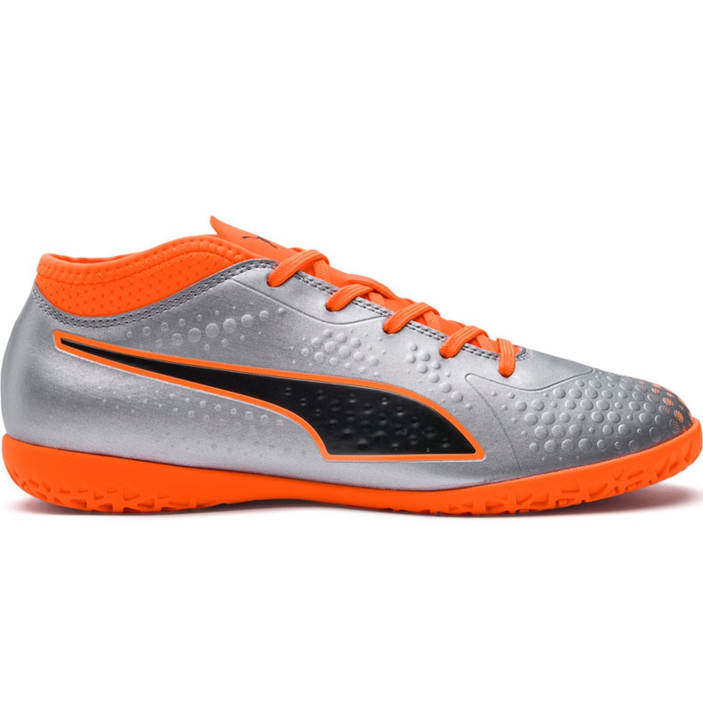 Chuteiras Puma One 4 Syn It Junior cinza-laranja 104783 01 multicolorido prata