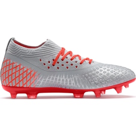 Chuteiras Puma Future 4.2 Netfit Fg Ag prata-vermelho 105611 01 multicolorido cinza