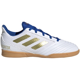 Chuteiras adidas Predator 19.4 In Sala Junior branco e azul EG2829