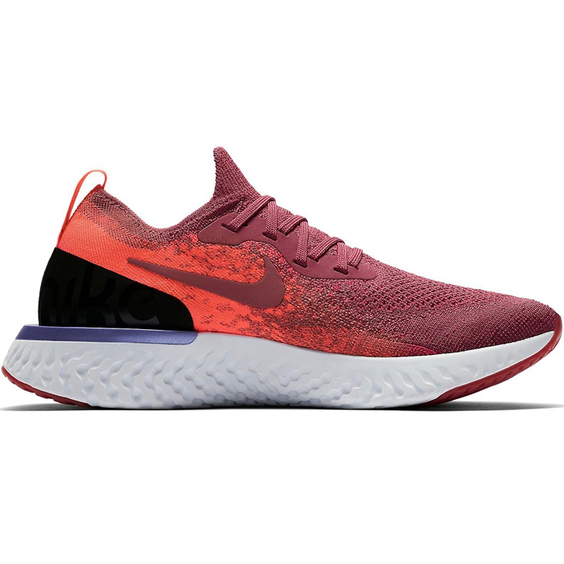 Tênis de corrida feminino Nike Epic React Flyknit Borgonha-laranja-preto AQ0070 601 vermelho roxo multicolorido