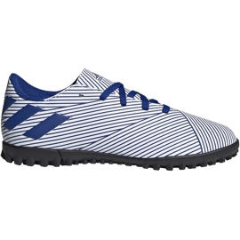 Chuteiras Adidas Nemeziz 19.4 Tf Junior brancas e azuis FV3313 multicolorido azul