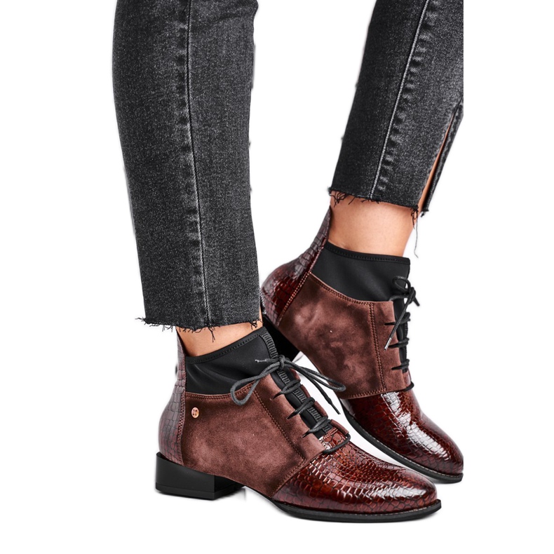 Botas femininas de couro Maciejka Brown 04744-02 castanho