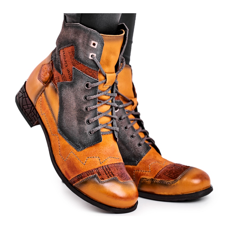 Botas femininas Botas quentes de couro Maciejka Amarelo 04625-07 castanho