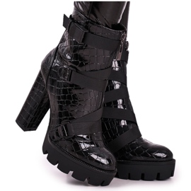 FE1 Botas femininas de salto alto Preto Hortego