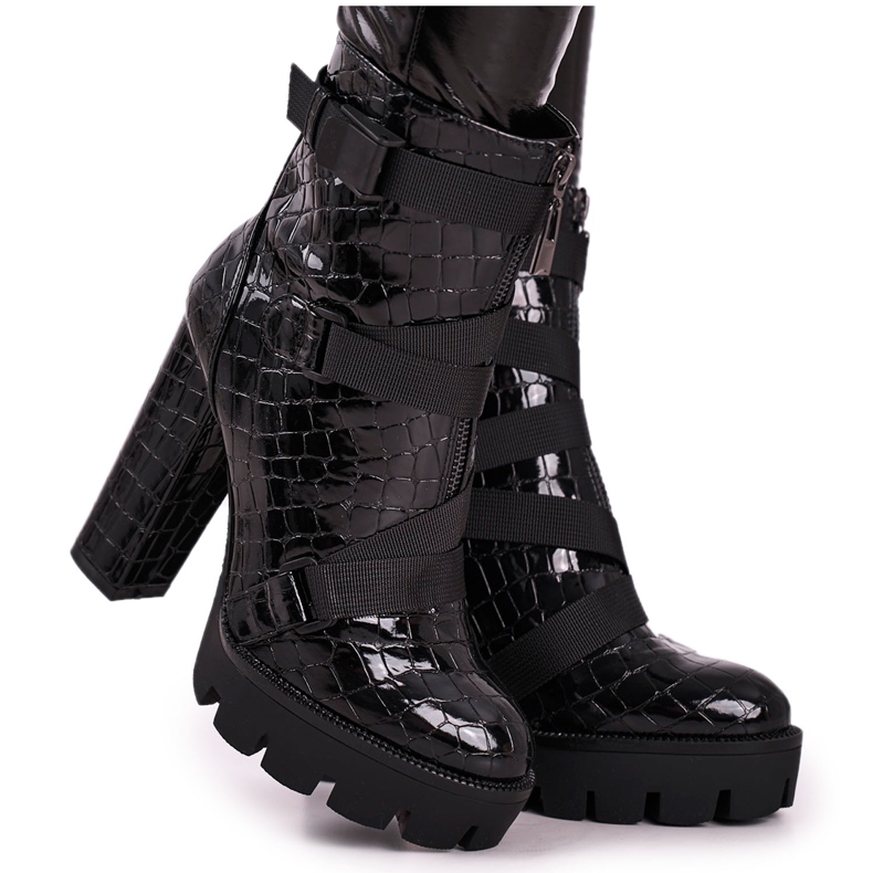 FE1 Botas femininas de salto alto Preto Hortego