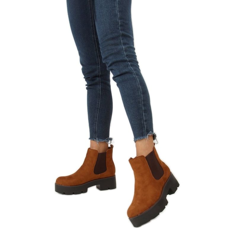 Botas Chelsea em camelo de sola alta 8B987 Camel castanho Botas Chelsea em camelo de sola alta 8B987 Camel castanho