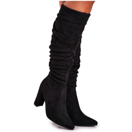 PS1 Botas de salto feminino em camurça preta Cromes preto