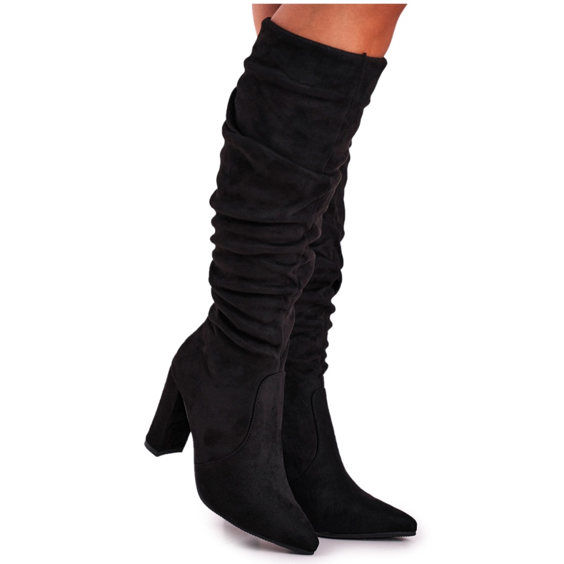 PS1 Botas de salto feminino em camurça preta Cromes preto