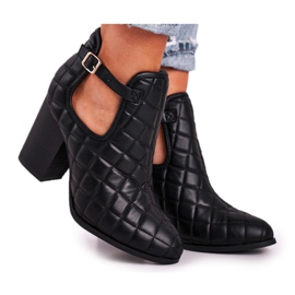 FB1 Botas femininas de salto acolchoadas com recortes Black Dreams preto