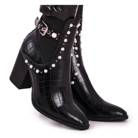 FRERY Botas femininas com salto pérola preto verbos FRERY Botas femininas com salto pérola preto verbos