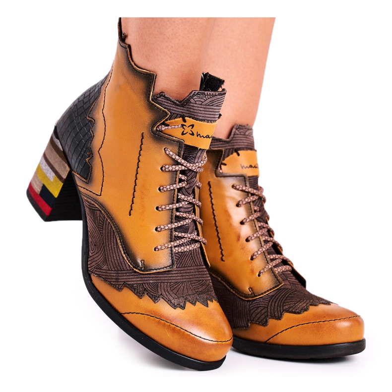 Botas femininas de couro maciejka amarelo 03190-07 castanho