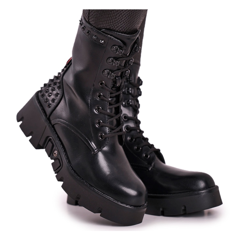 FG2 Botas femininas na plataforma grunge Black Angels Rock preto vermelho