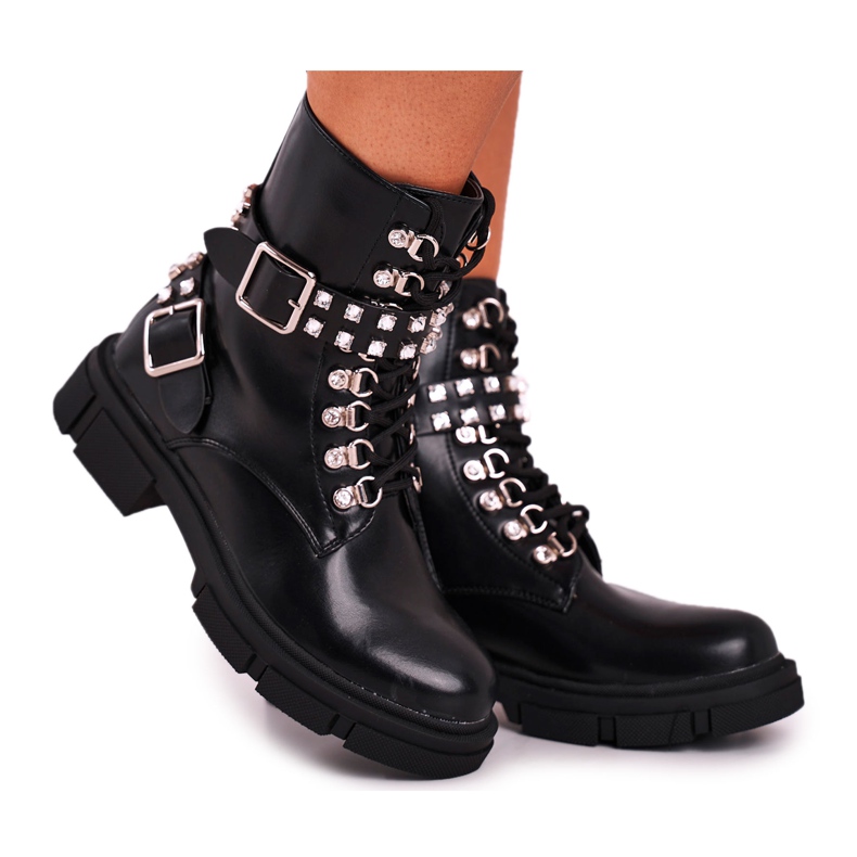 FRGIV Botas femininas com zircônia cúbica preta te amo bebê preto