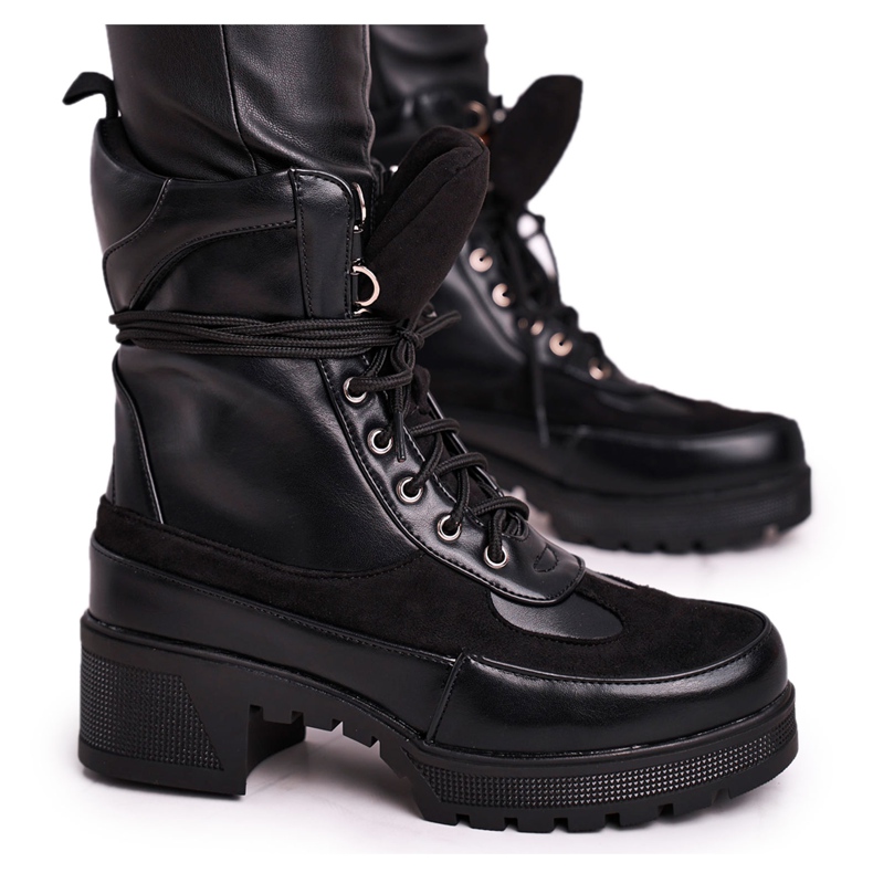 FS1 Botas altas de renda femininas pretas Ridley preto