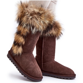 Botas de neve de couro quente feminino Camel Balvin marrom