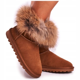 HAN Botas femininas de couro Mukluk para neve com pele marrom