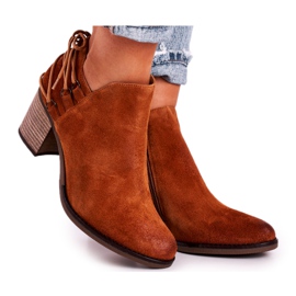 Botas femininas com salto Maciejka Spring Couro Vermelho 04812-29 marrom