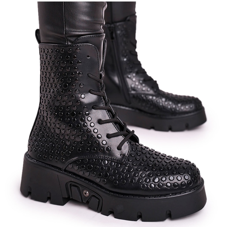 HAN Botas femininas na plataforma preta grunge não param preto