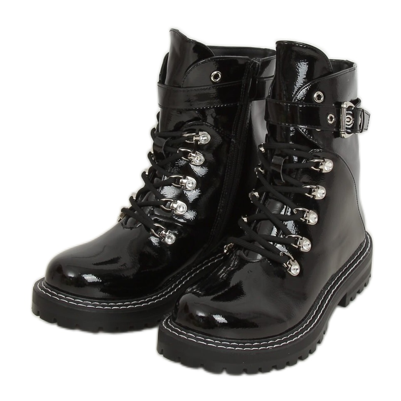 Botas femininas lacadas pretas 8120-PA pretas preto
