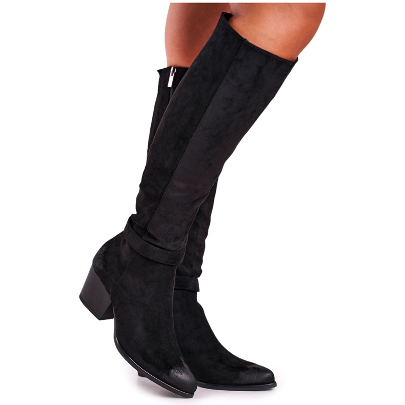 Vinceza Botas femininas de salto alto camurça preta Nevermind preto
