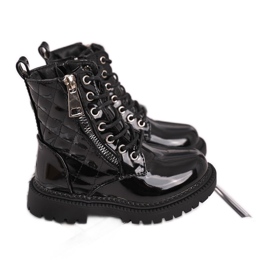 FRROCK Botas infantis aquecidas com pelo, preto lacado dizem você