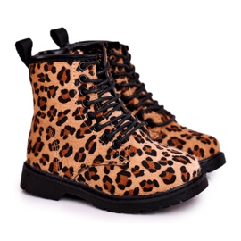FRROCK Botas infantis com estampa de leopardo Dafne marrom multicolorido