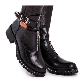 FRBS Botas femininas com recortes Joana negra preto
