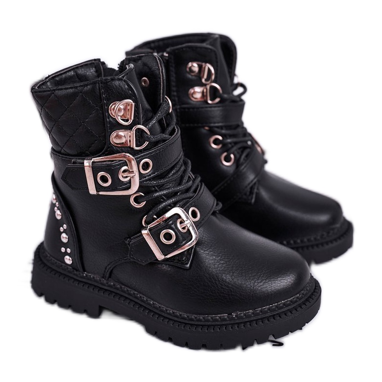 FRROCK Botas infantis aquecidas com pêlo preto Dolly dourado