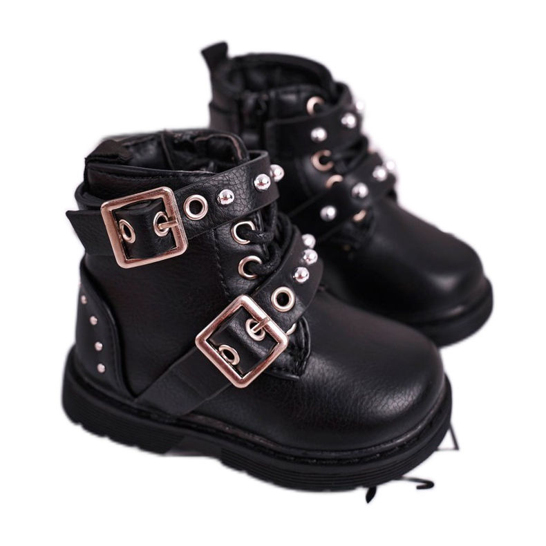 FRROCK Botas infantis aquecidas com pelo preto Mary
