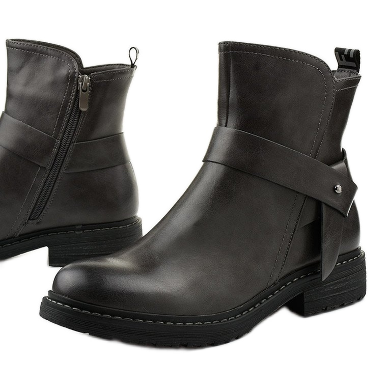 Botas femininas achatadas cinza com zíper Graybane Botas femininas achatadas cinza com zíper Graybane
