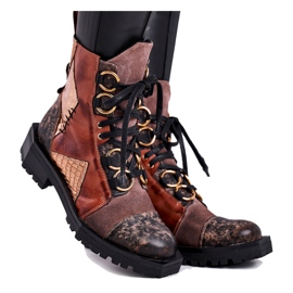 Botas femininas de couro maciejka vermelho 04184-29 / 00-3 marrom multicolorido