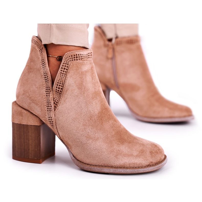 MSMG Botas femininas de salto alto caqui Meliori Dream cáqui