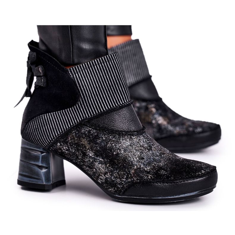 Botas quentes de couro feminino Maciejka azul marinho 03790-20