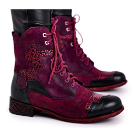 Botas quentes de couro feminino Maciejka Violet 04625-23 vermelho multicolorido