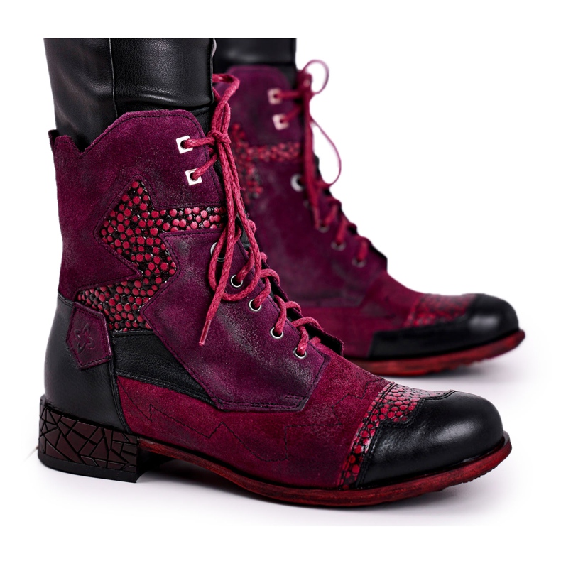 Botas quentes de couro feminino Maciejka Violet 04625-23 vermelho multicolorido