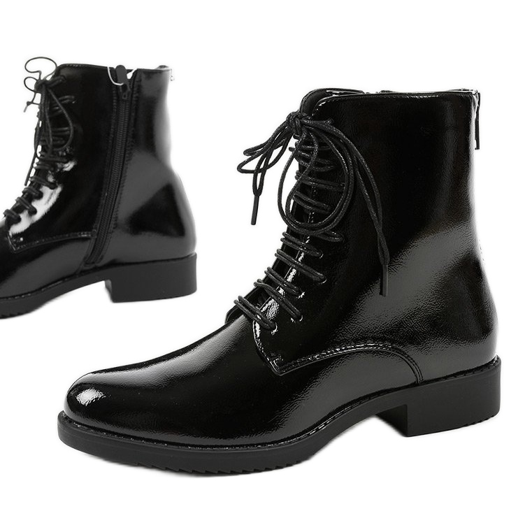 Botas de trabalho femininas de couro envernizado A8316 / B preto