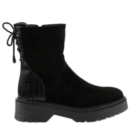 Botins pretos tipo camurça com zíper da Nemororia Botins pretos tipo camurça com zíper da Nemororia