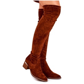 FRBS Botas femininas de cano alto até o joelho eco-camelo índigo multicolorido